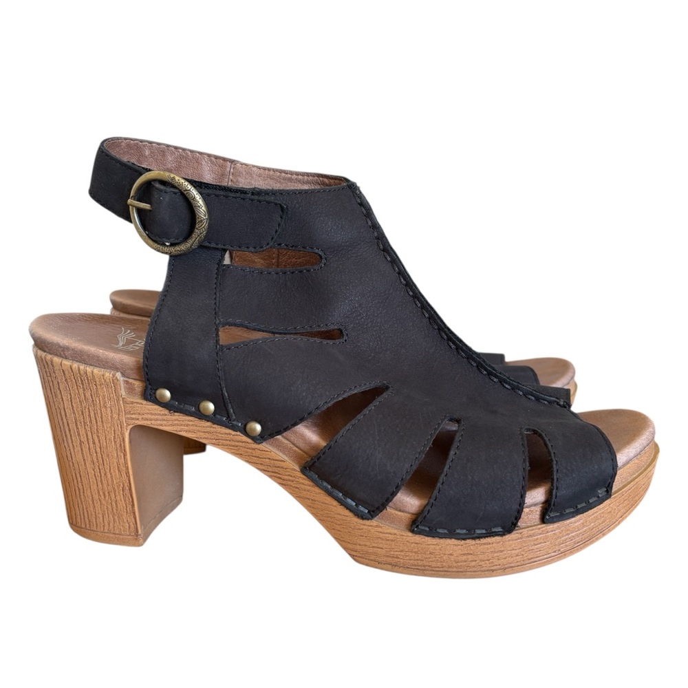 Dansko Demetra Black Nubuck Heeled Sandal Size 40